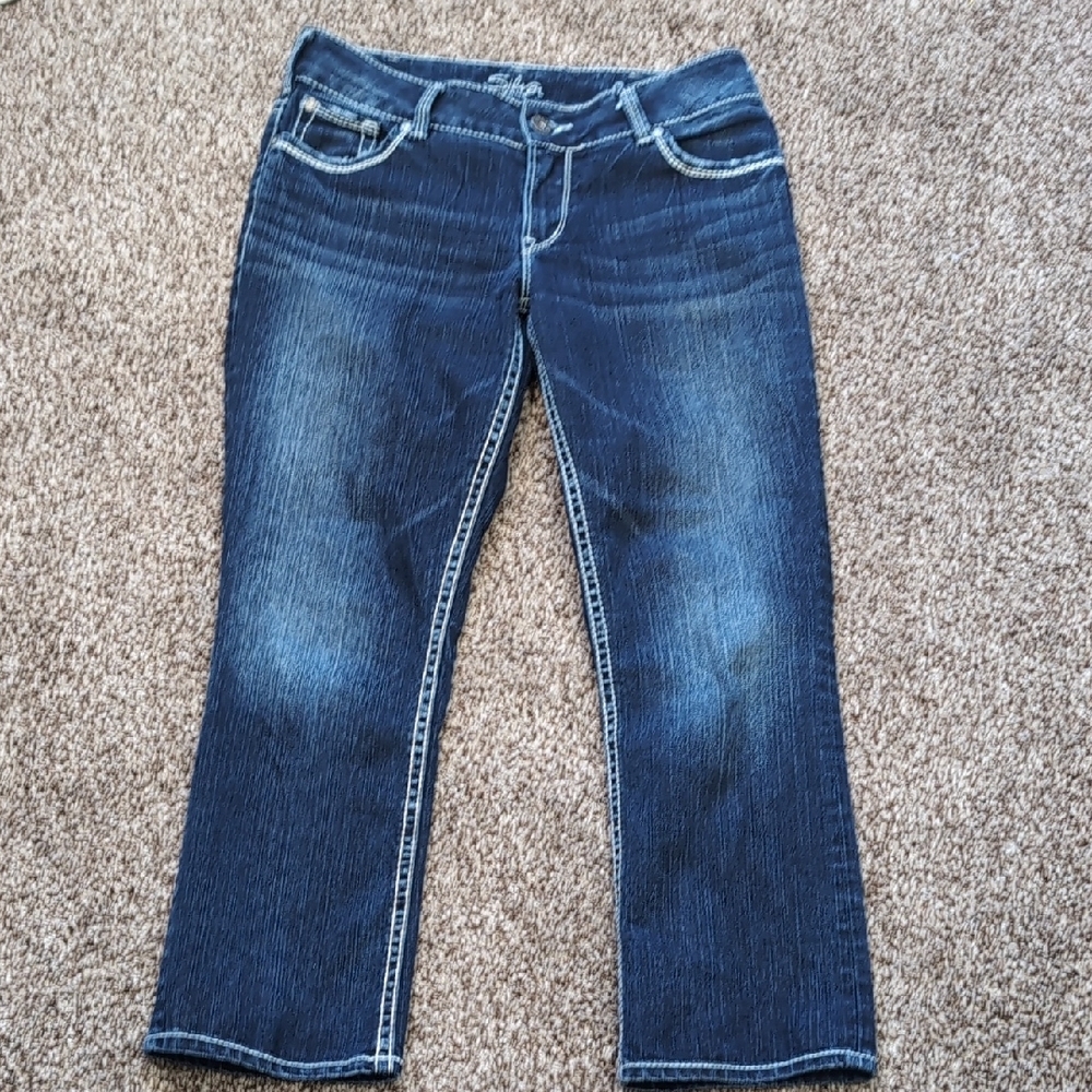 Silver Jeans Suki Capri Dark Blue Denim Straight Leg Size 30